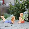 Seasonal Display Miniatures 2Pcs/Set Boy And Girl Fairy Statues Resin Miniature Figurines Ornaments Cute Mini Figures for Garden Potted Plant,