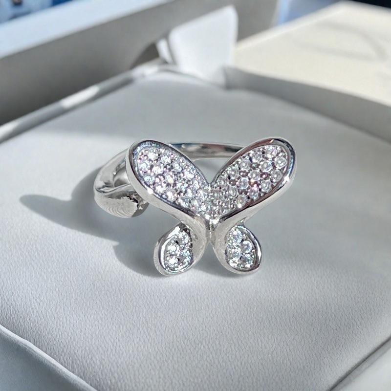 Full Diamond Zircon Bow Open Ring Niche Design Retro Temperament High-End Ring