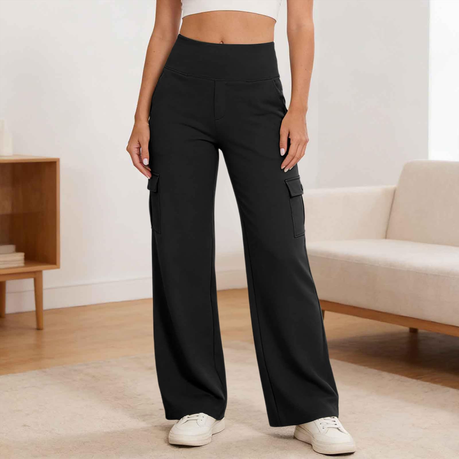 Women s Yoga Work Pants With Pockets: High-Waisted Stretch Casual Business, Work, And Travel Pants L чёрный
