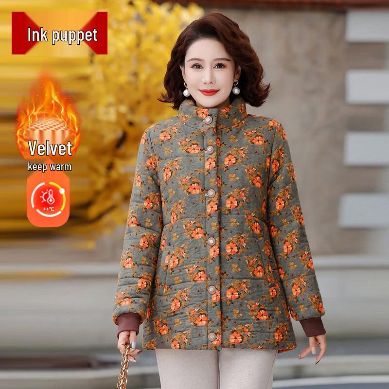 

Women s Mid-Length Quilted Cotton Jacket with Stand Collar XL