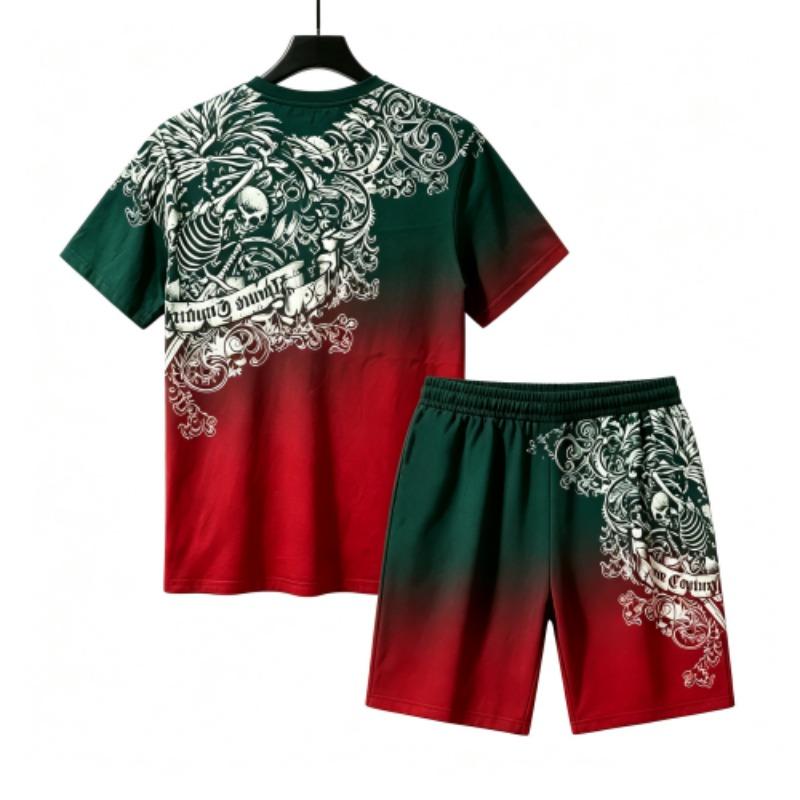 Summer European and American Street Kids Short Sleeved T-shirt Shorts Set 3D Letter Skull Print Boy's and Girl's Loose Casual Sports Suit