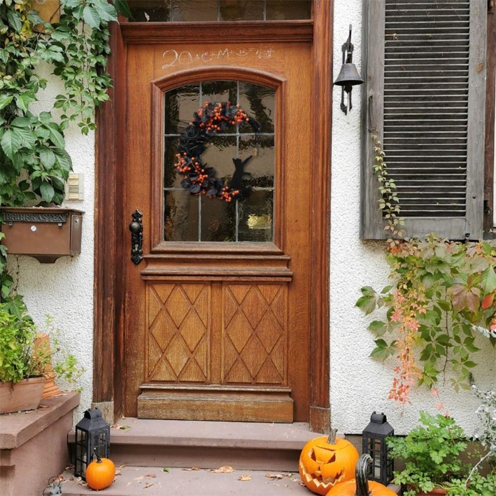 Cat Welcome Sign Moon Shaped Door Hanging Decorations Halloween Wreath  Indoor Outdoor Decorations