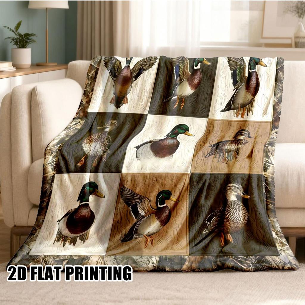 Vintage Patchwork Duck Head Flannel Blanket, Large Soft Lightweight for Beds Sofas Offices Camping Travel, All-Season Gift