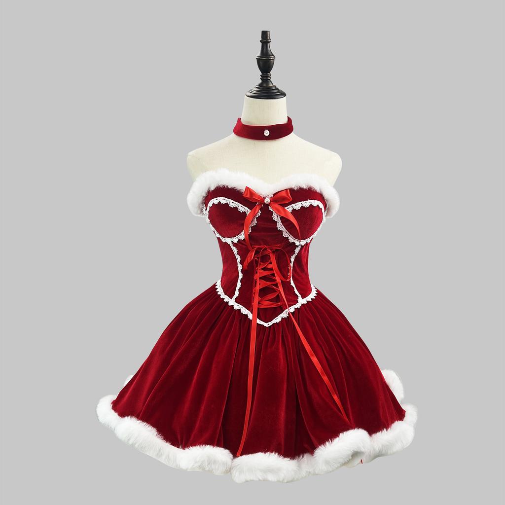 Women Christmas Dress with Gloves Banquet Costume Vintage Medieval Hooded Cloak Lolita Xmas Party Gown StagePerformance