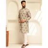 SOJANYA (Seit 1958 Herren Baumwolle Leinen Motiv Blüte Bedruckt Pista Langer Kurta