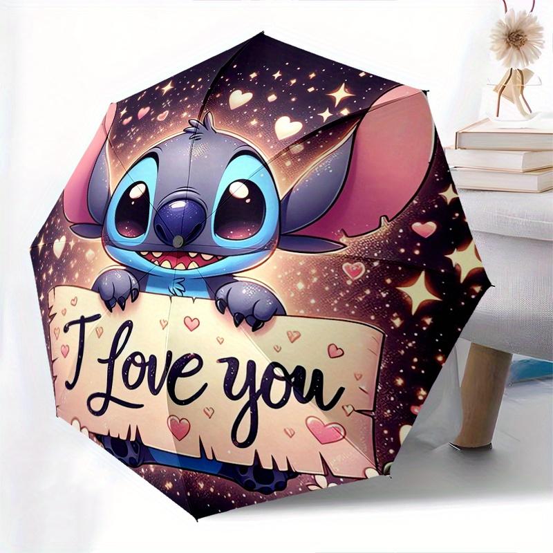 Stitch,Love Automatic Folding Umbrella, 8 Ribs Portable Foldable Design, Best Choice for Business and Going Out, Birthday, Halloween, Christ