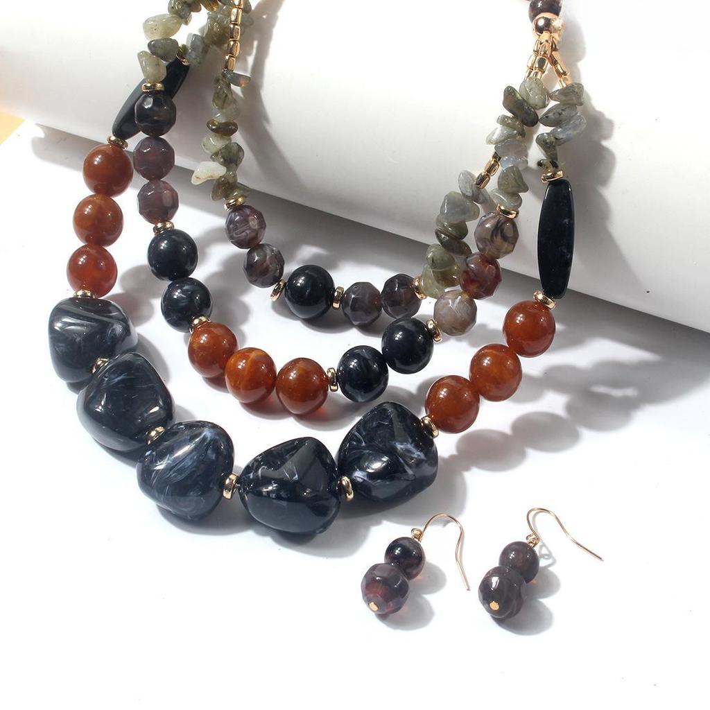Exaggerated Multi-Layer Beaded Necklace: Two-Tone European & American Style