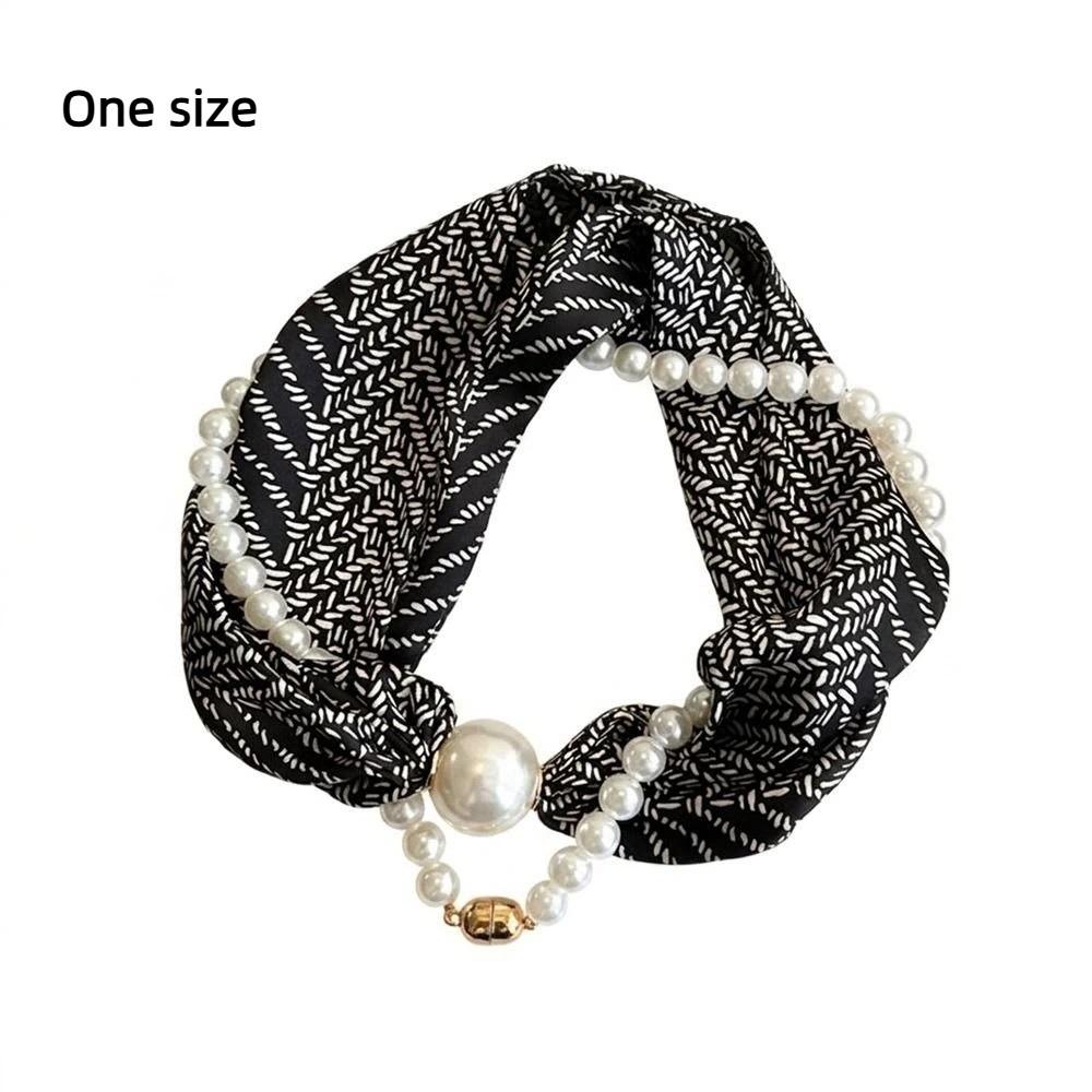 Magnetic Buckle Pearl Magnetic Clasp Scarf Thin Women's Shirt Necklace Elegant Silk Scarf  Women