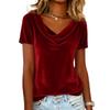 2025 Women's Fashion Solid Color Velvet Swing Collar Short Sleeve T-shirt