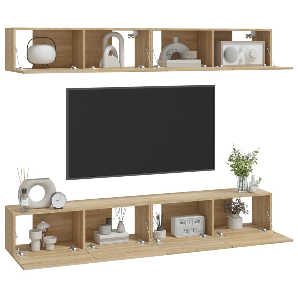 Vidaxl Szafki Ścienne Tv, 4 Szt., Dąb Sonoma, 100X30X30 Cm