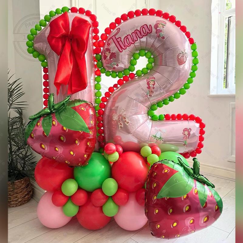 49pcs Strawberry Balloon Aluminum Foil Balloon Set with Colorful Latex Balloons for Birthday Party and Anniversary Decorations