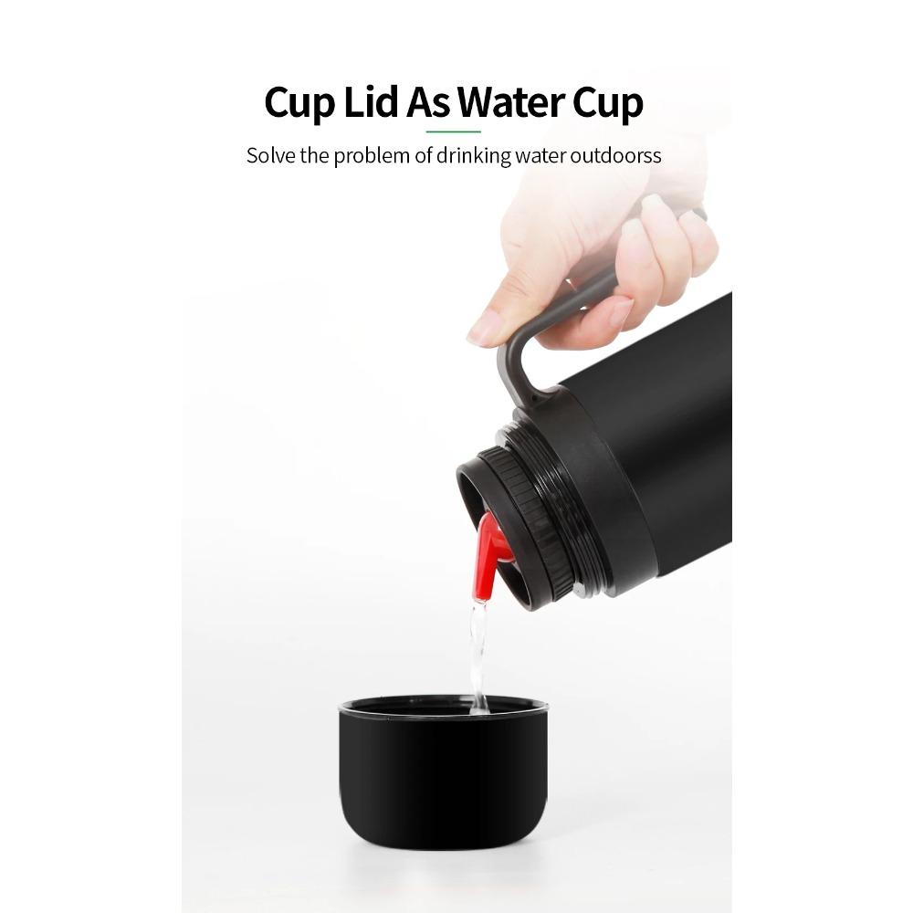 1000 ml Vakuum-Thermoskanne, weite Öffnung, mattschwarz, Edelstahl-Vakuumflasche für Yerba Mate, Kaffee, Tee, Wasser