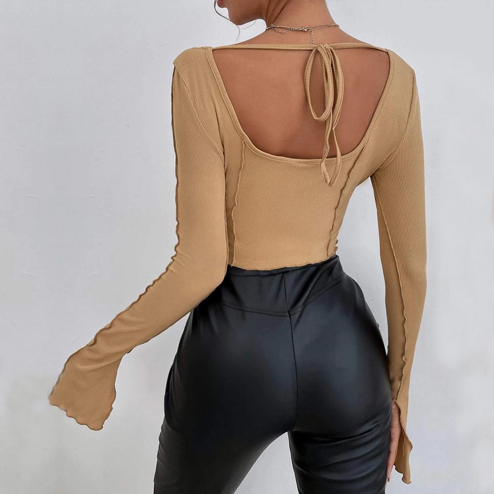 2024 Spring/Summer Women's Slim-Fit Long-Sleeve Square-Neck Pullover Knitted Top