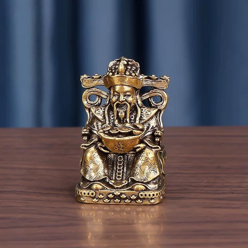 1Pcs Desktop Wealth Recruitment Decor Statue Gift Pure Brass Mini Gods Of Wealth Ornament For Home Office Living Room Accessory