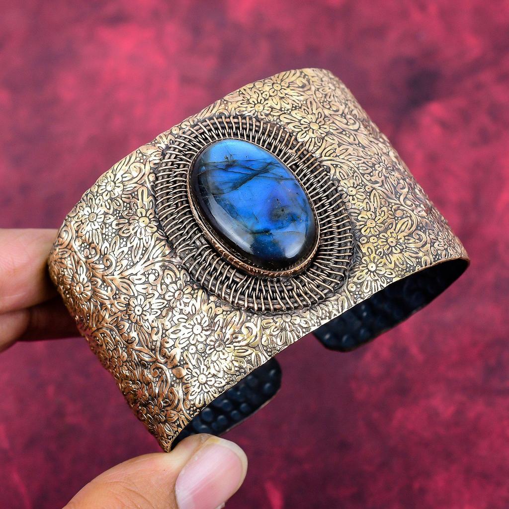 Labradorite natural gemstone cuff bracelet copper wire wrapped jewelry adjustable cuff bracelet handmade jewelry amazing copper wire bangle