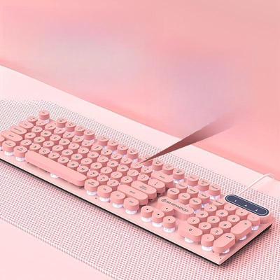 Ultra-Thin Silent Wired Luminous Keyboard, Blue & Pink Retro Mechanical Feel for Laptop & Office