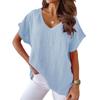 Summer New Short Sleeved V-neck Women T-shirt Solid Color Fashion Elegant Casual Office Blouse Plus Size Basic Loose Simple Tops Women's Clothing