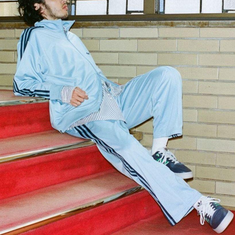 Adidas Originals Trefoil Stripe Logo Print Stand Collar Zip-Up Long Sleeve Jacket Unisex Outerwear Light-Blue IK9150