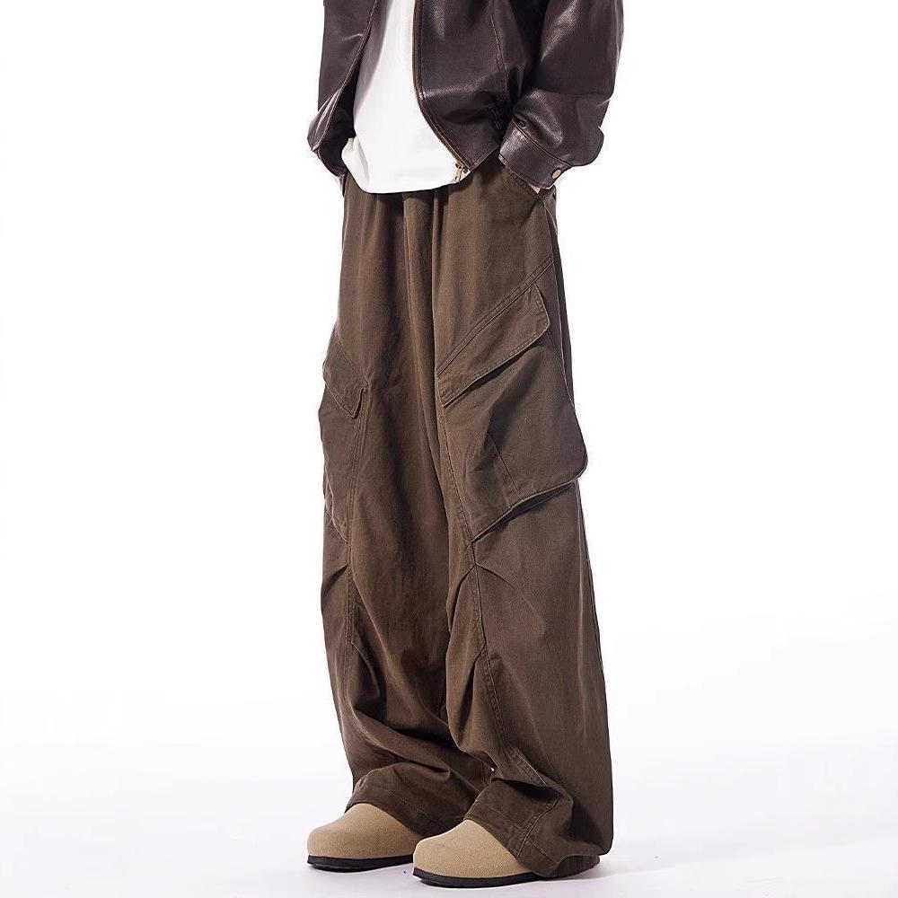 

Men s Trendy Punk Style Military Green Cargo Pants with Large Pockets and Loose Wide Legs 3XL