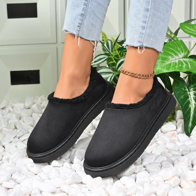 

2025 NEW Winter Thick Bottom Retro Round Head Slip-On Casual Warm Cotton Boot Women Half Slippers Rubber Sole Boot 42 чёрный