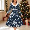 Women Floral Print Midi Dress, Long Sleeve V‑Neck Furry Trim A‑Line Party Dress, Christmas Limited Edition