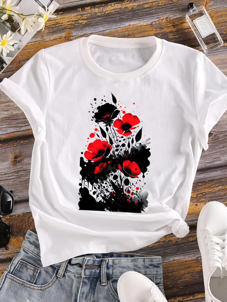 (Asian Size) trend butterfly style o-neck T Shirt Printed Female Top Lady Clothing Casual Fashion Women Graphic Tee Short Sleeve T-shirts
