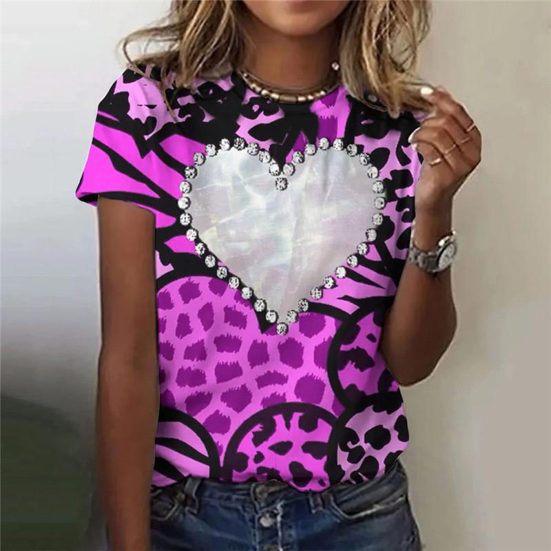 Women Love Heart Fashion T-Shirts Summer Short Sleeve 3D Printing Street Hip Hop Ladies Tee Casual Tops