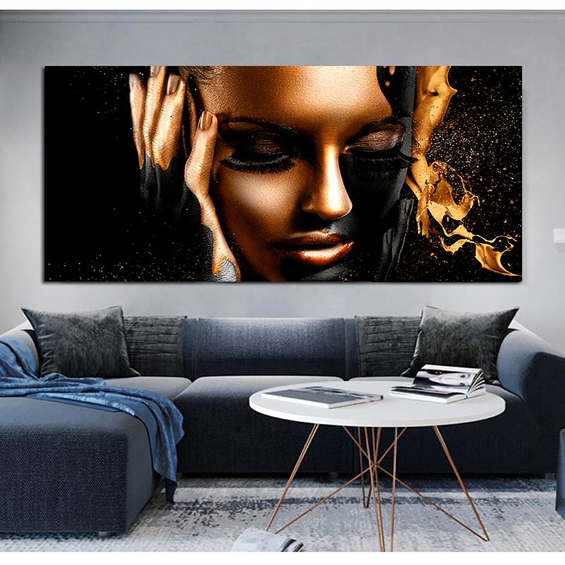 Svart gull Naken afrikansk kunst kvinne Oljemaleri på lerret Plakater og utskrifter Skandinavisk veggbilde til stuen uten ramme