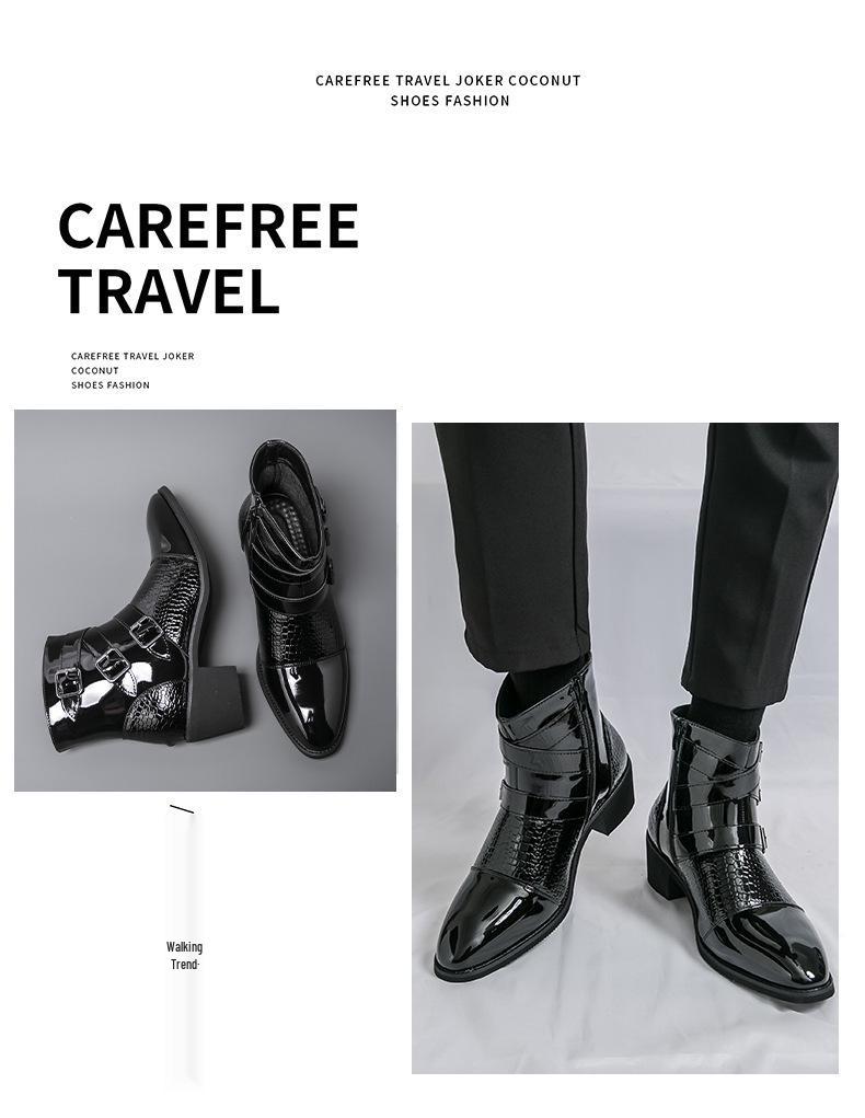 Men's Cross Martin High-Top Leather Boots, Autumn/Winter, Pointed Toe, Casual, British Style, Large Size, Motorcycle.