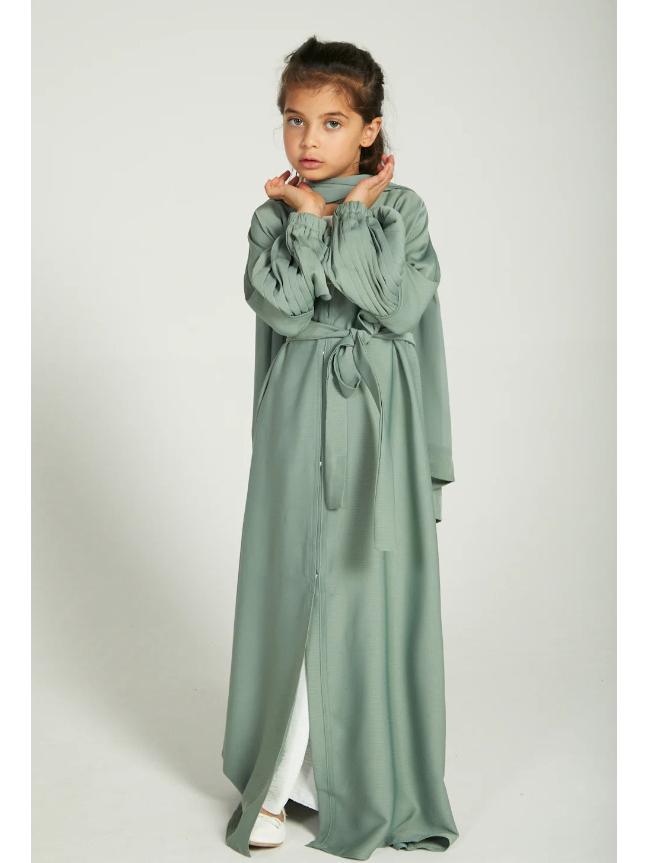 Yiduo Duo Girls' Wavy Lantern Sleeve Pleated Cardigan Dress - YT1023