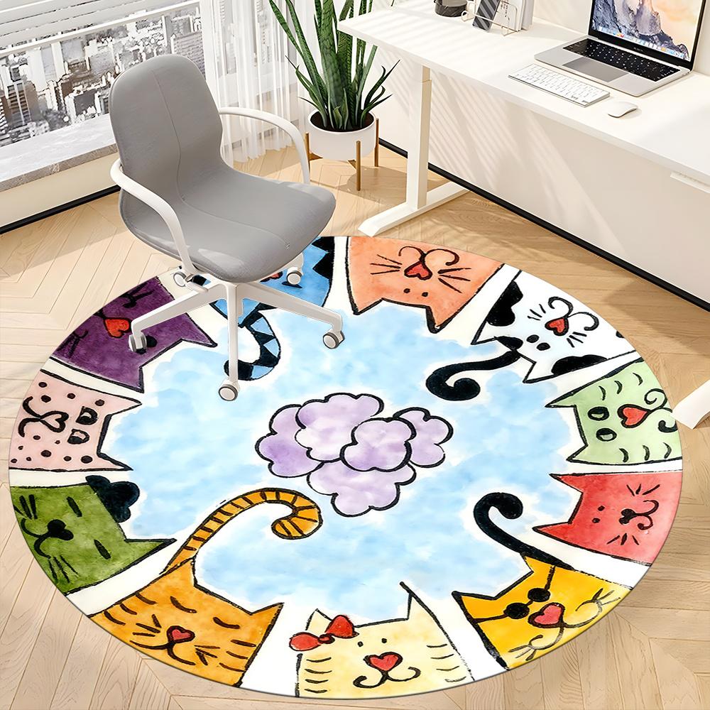 1pc Cat Circle Office Round Area Rug, Indoor Mat Suitable ForOffice, Under Office Chairs Bedroom Living Room Home Decor, Room Decot223