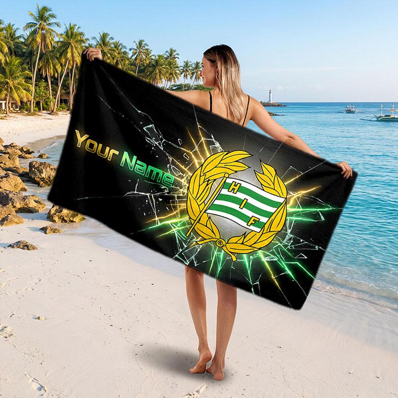 Hammarby Custom Beach Towel, Personalized Name Text Print, Football Logo Soft Quick‑Dry Towel Holiday Gift