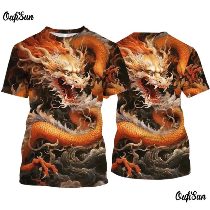 2024 neue In männer T-Shirt 3d Drachen Druck Sommer Kurzarm T-stücke Casual Oansatz Pullover Übergroßen Kleidung Outdoor T hemd