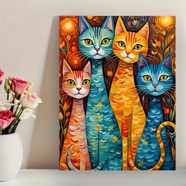 Colorful Cat Art Canvas for Living Room or Bedroom Wall