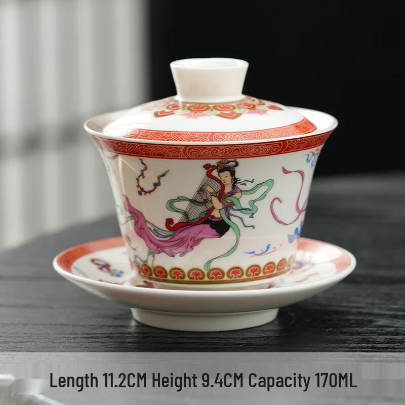 Chaxun Dunhuang Flying Apsara Silver-Gilt Gaiwan Tea Bowl