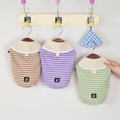 Spring and Summer Dog Paw Print Cloth Sticker Lapel Striped T-shirt Medium and Small Dog Teddy Cat Two Feet Pet Dog Clothes