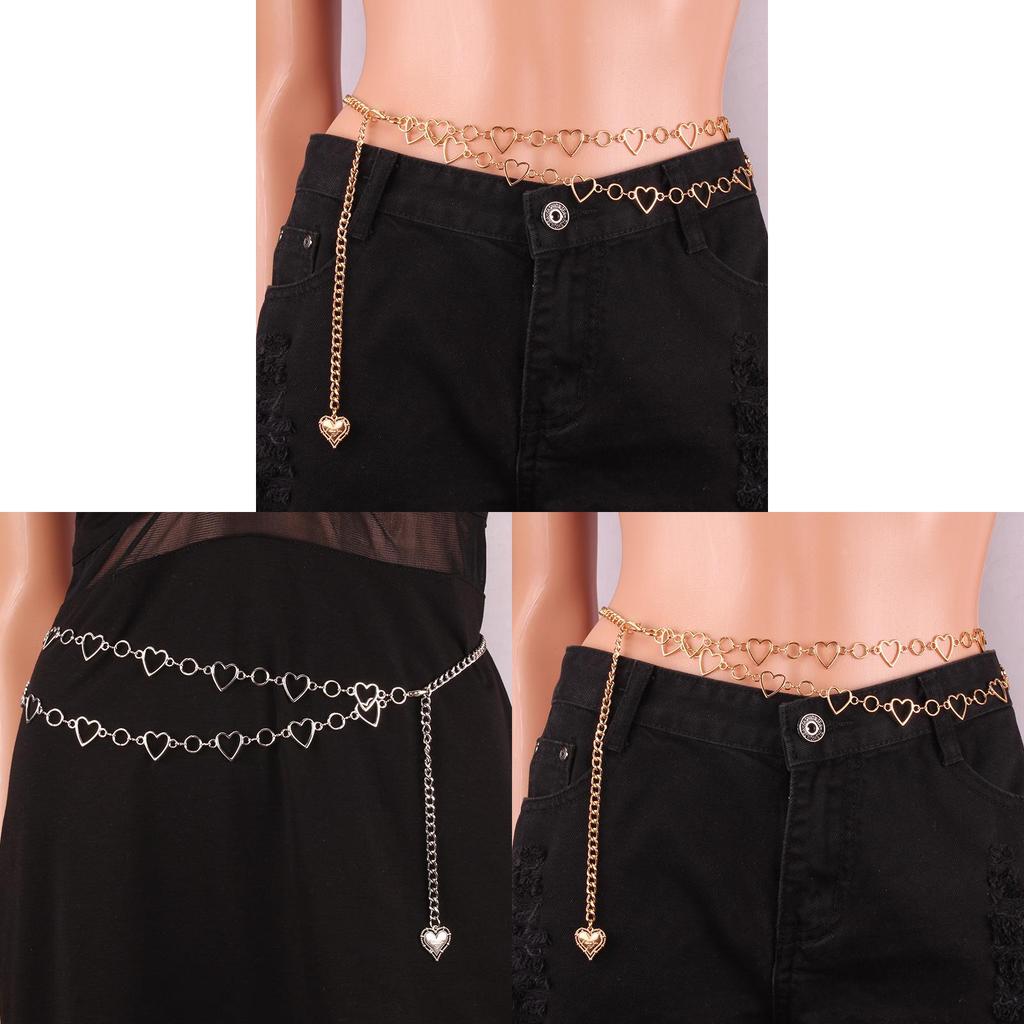 Love Heart Waist Chain For Women Alloy Double Layer Hollow Heart Dress Accessory
