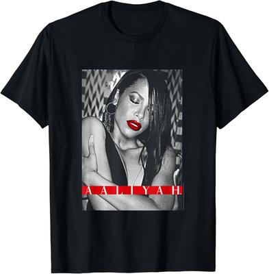Ripple Junction x Aaliyah Lábios Vermelhos R&B Hip Hop Camiseta para Fãs Homens / Mulheres Camiseta TB Alta Qualidade Gola Redonda Manga Curta 81140