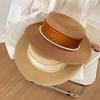 Sombrero de Paja Estilo Hepburn Francés Tejido de Paja Color Sólido Plano Sombrero de Sol Protección UV Transpirable Cadena de Perlas Sombrero Accesorio de Viaje