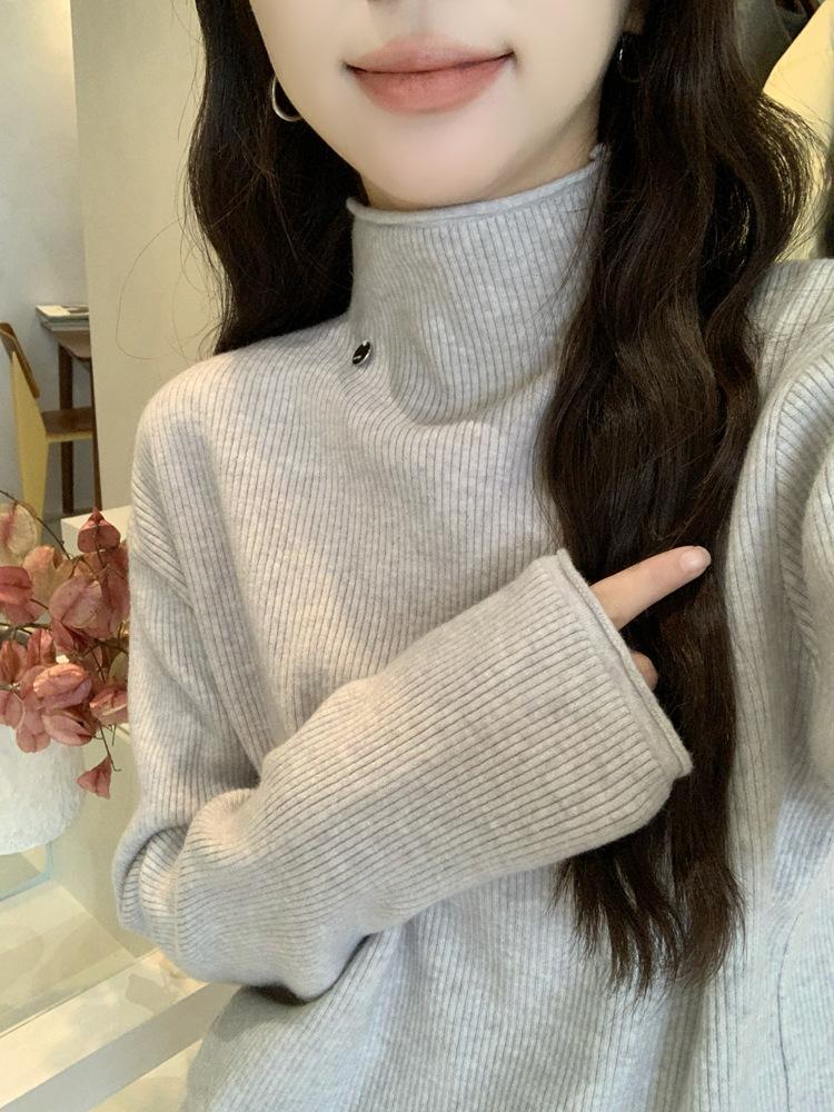 Blue turtleneck long-sleeved bottomed knitted sweater for women's autumn and winter large size fat mm loose thickened warm pullover sweater inside
