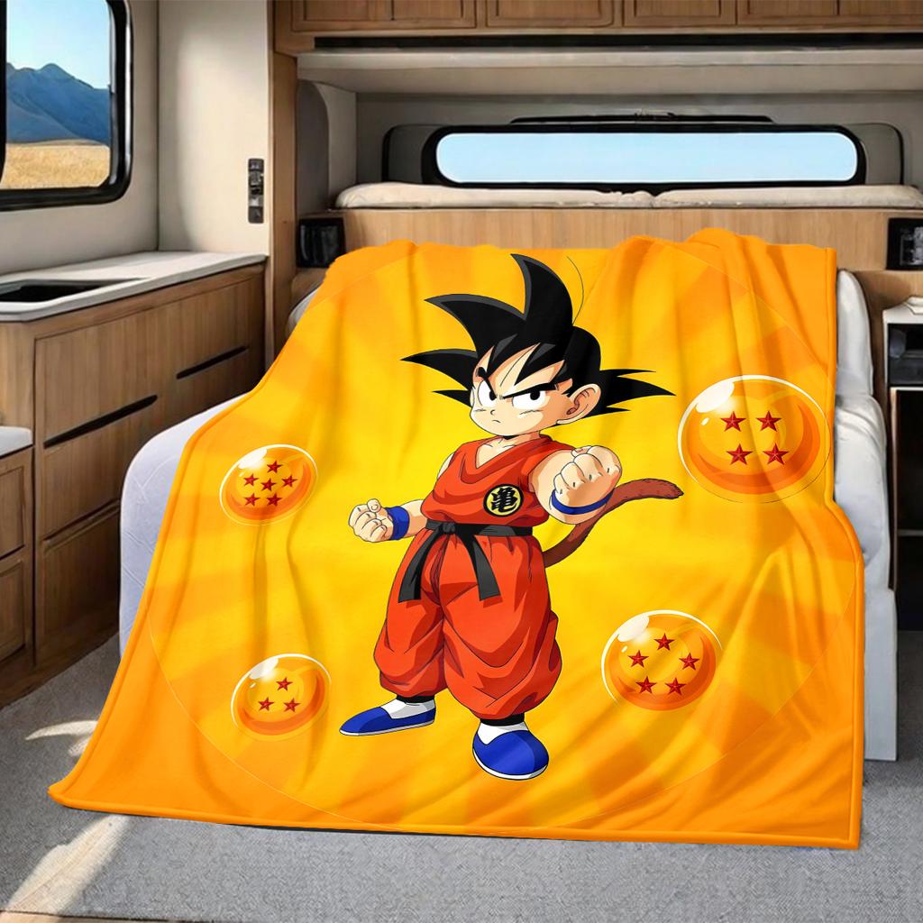 1pz Coperta in Flanella con Stampa Son Goku, Alta Qualità per Tutte le Stagioni, Decorazione per la Casa, Calore e Comfort, Perfetta per Regali di Natale
