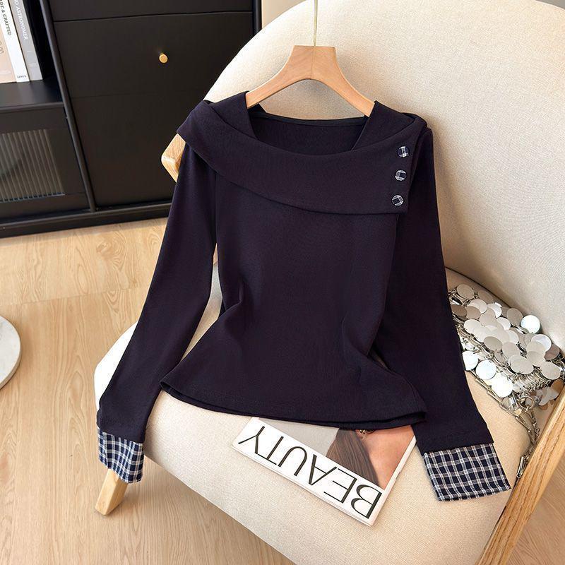 Women's Korean Style Slimming Thermal Long-Sleeve Casual T-Shirt, 2025 Autumn/Winter Collection