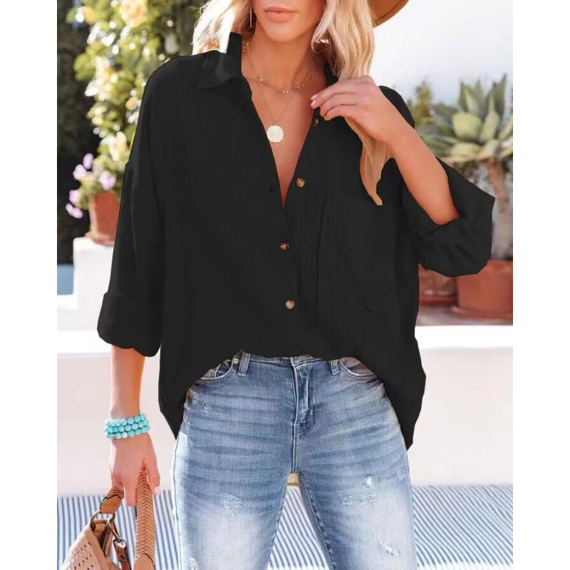 Женская весенняя женская рубашка с заниженными плечами и длинными рукавами XS чёрный