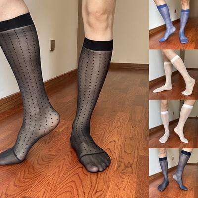 Men's Fashionable Sheer Over the Calf Long Socks Breathable See Through Dot Pattern Dress Suit Socks for Business Wear