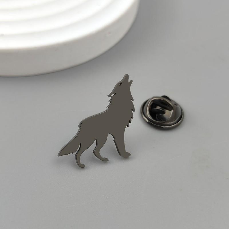 Flat Cutting Wolf Brooch Jewelry Suit Shirt Cufflinks Stainless Steel Accessories 18K