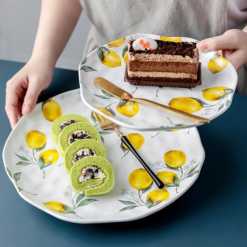 Plato Irregular Cerámico con Forma de Limón 8 pulgadas 11 pulgadas Postre Snack Servicio Vajilla Cocina Hogar
