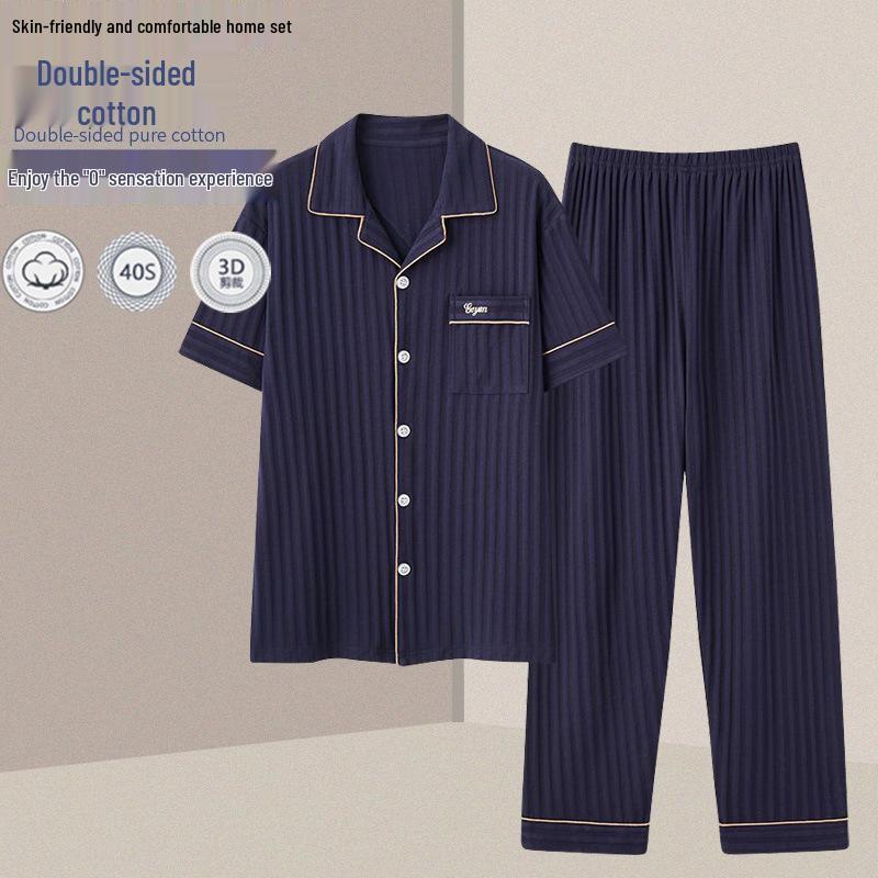 

Мужской летний хлопковый пижамный комплект: Топ с коротким рукавом и длинные брюки, легкий, для ношения на улице, простой домашний костюм больших размеров 5XL