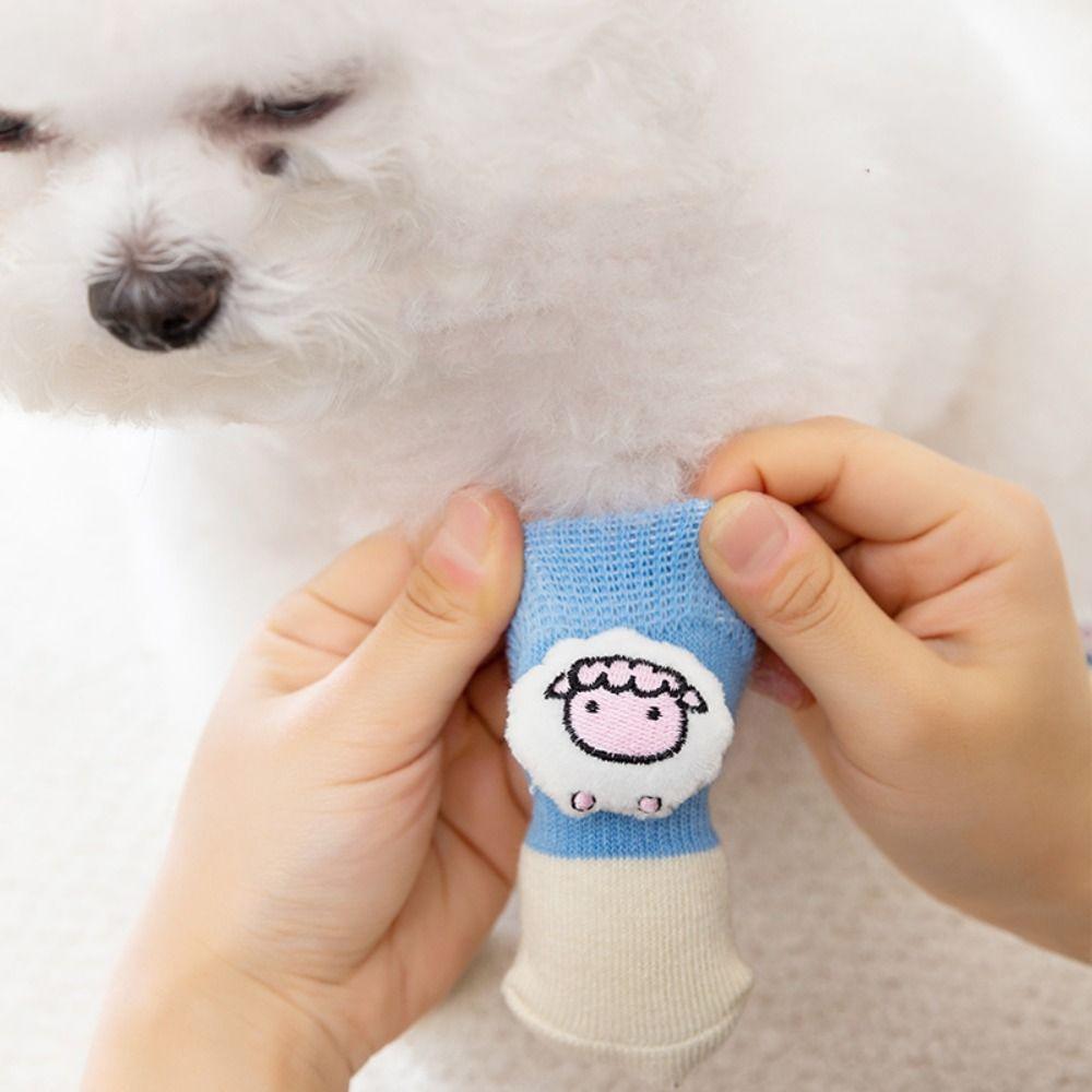 4pcs Knitted Pet Socks Cartoon Pet Dog Accessories Comfortable Puppy Shoes