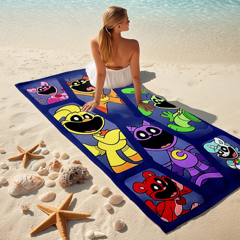 Beach Towel with Smiling Critters Pattern - soft,absorbent,machine washable Lightweight&Modern,swimming,Travel Essentials