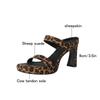 Fashion Women's New Genuine Leather Summer Leopard Pattern Exposed Toe Thick Sole Waterproof Platform High-heeled Fashion Slippers
